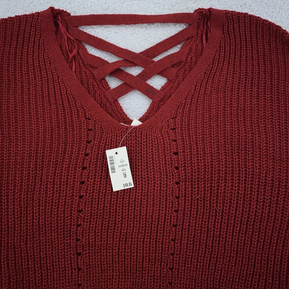 Aeropostale Sweater‎ Womens XL Red Knit Criss Cross Pullover Long Sleeve New Tag